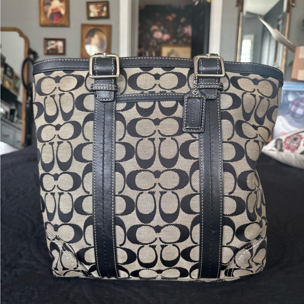 Coach Black and Gray Signature Tote